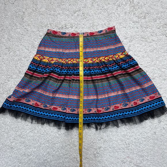 Roja Colorful Mini Circle Skirt Tulle Trim Colorful Southwest Print Sz: M - Picture 5 of 9